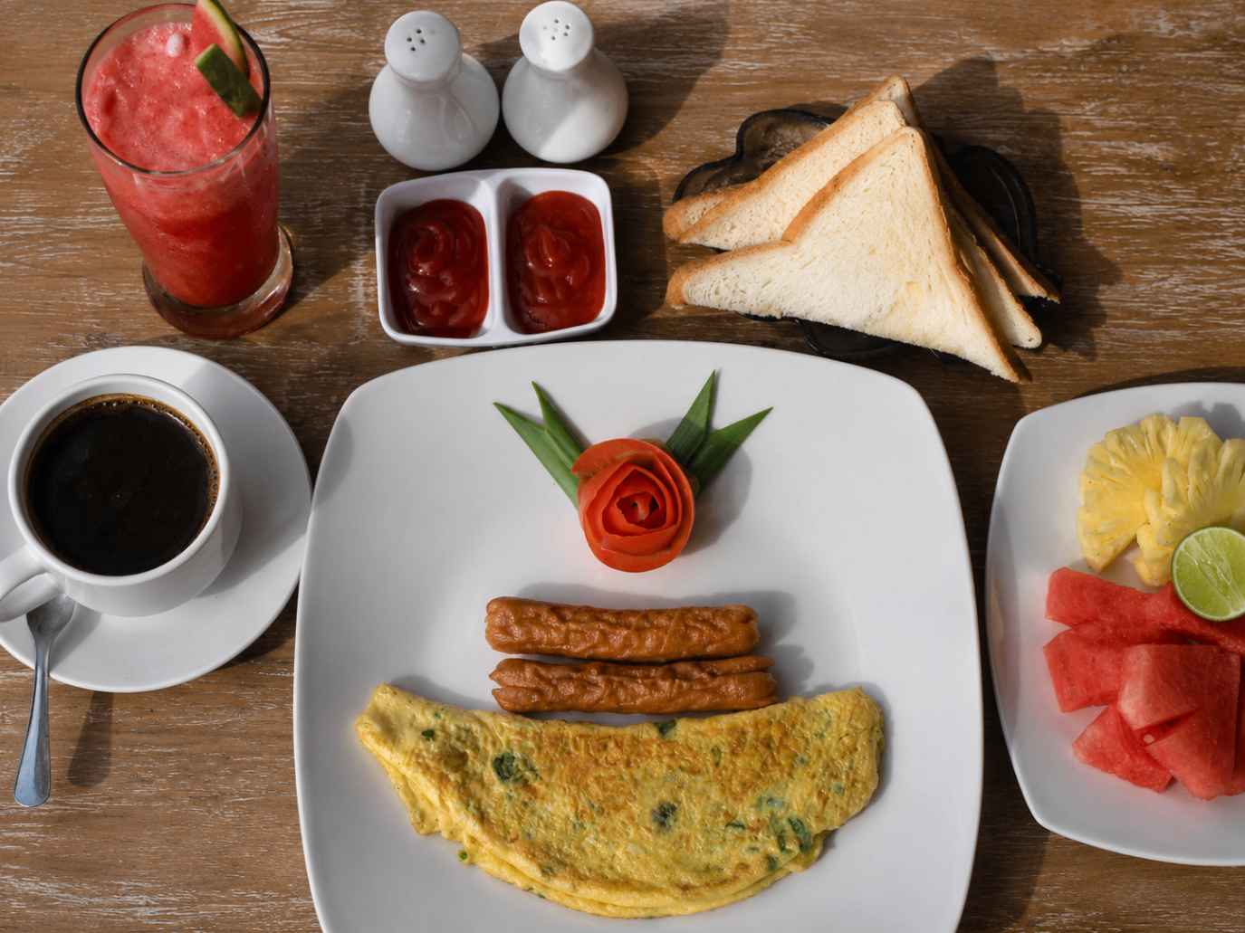 American breakfast at the villa
